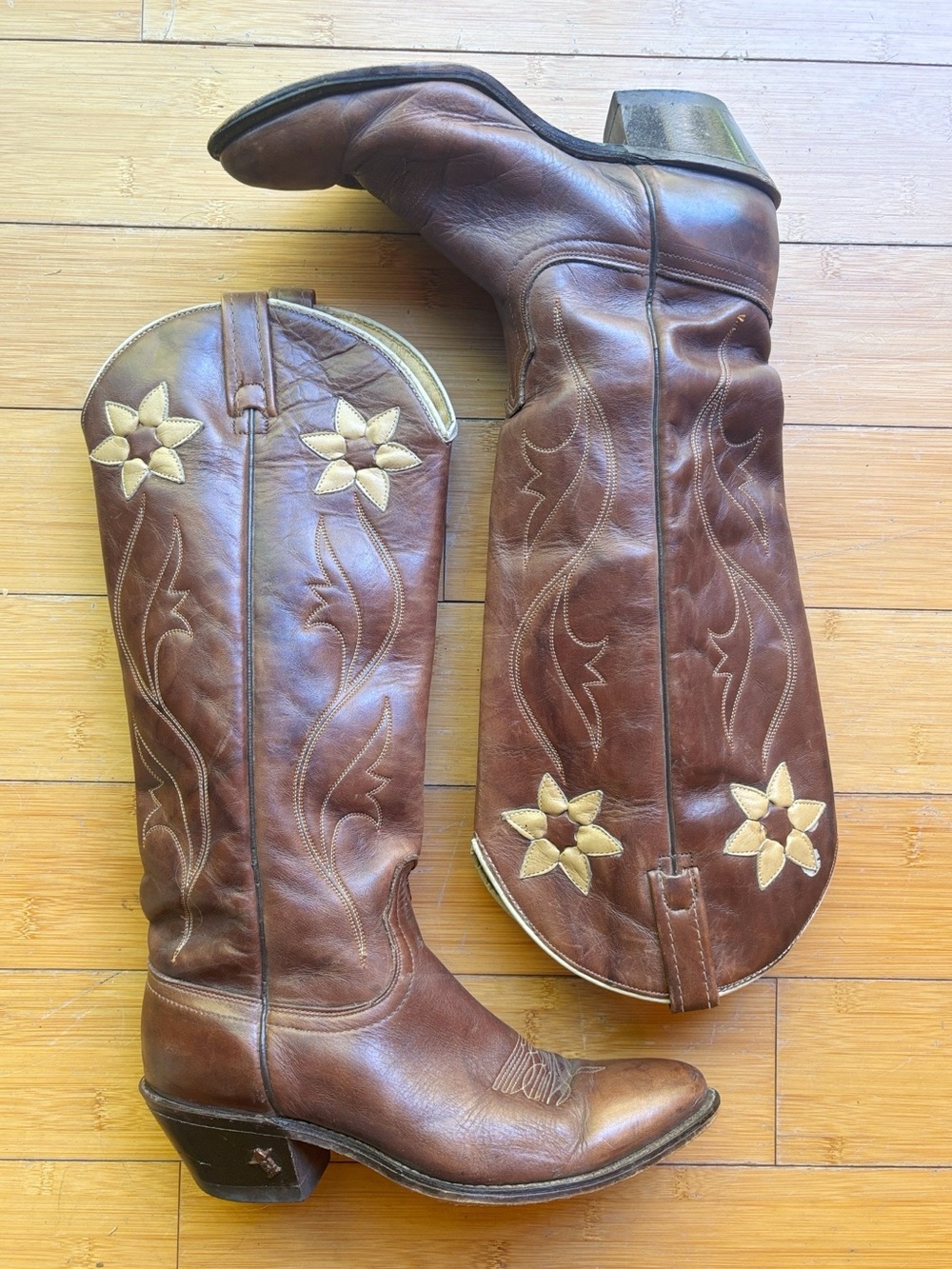 Vintage Acme Cowgirl Boots Leather Western Cowboy Floral